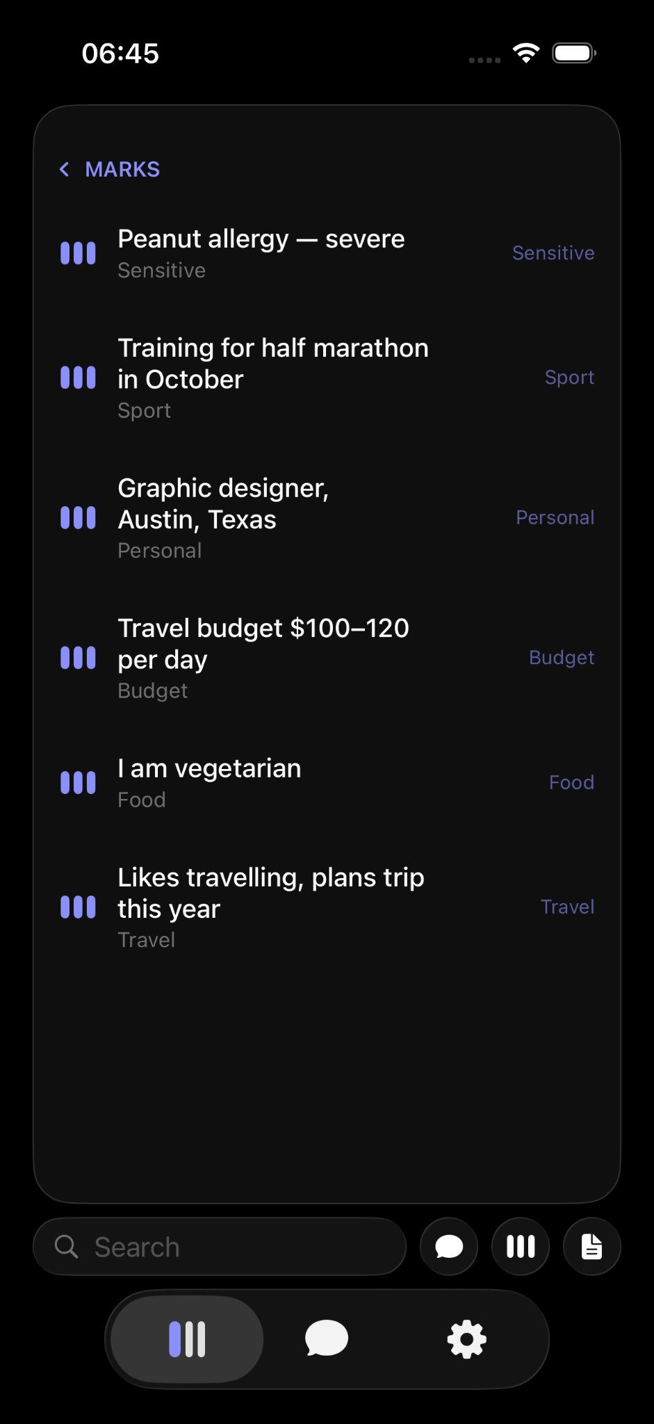 Marks panel screenshot